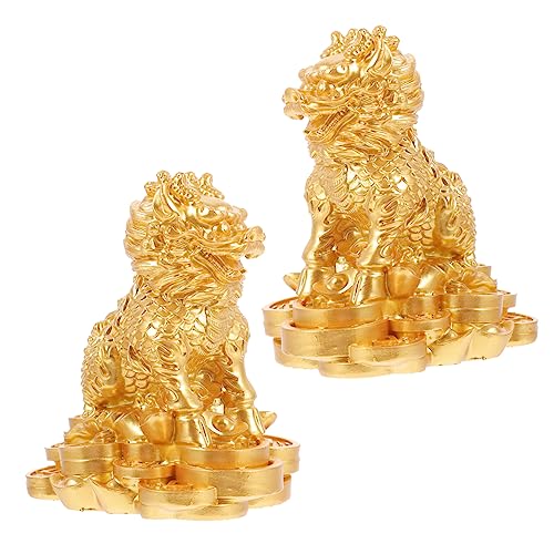 Amosfun 1 Einhorn-Feng-Shui-Ornament chi Gnom Plüsch Auto Golddekoration Katze für den einzug ladeneinrichtung verheißungsvoller Schmuck dekorative Kylin-Modelle Harz Golden von Amosfun