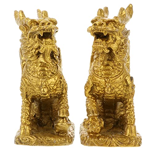 Amosfun 1 Paar Einhorn-Ornament aus reinem Kupfer Drachendekor Shui Figur Chinesische Heimdekoration Chinesische Metallornamente Messing Kylin-Ornament für die Tischplatte Golden von Amosfun