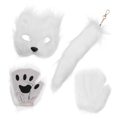 Amosfun 1 Satz Fuchs-masken-set Pelziger Flauschiger Fuchsschwanz Fuchsschwänze Wolf Kostüm Maske Für Cosplay Fuchsschwanz-pelzkostüm Fuchs Halbmaske Pelziges Kostüm Stoff Weiß von Amosfun