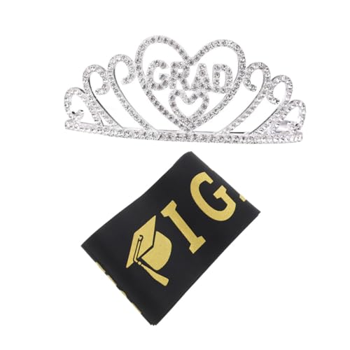 Amosfun 1 Satz Graduierungs-Schultergurte Kleid Kronen Braut Stirnband Foto Abschlussball-Stirnband abschlussfeier abschluss party Abschlussschärpe 2022 Absolvent Tiara Satinstoff Silver von Amosfun