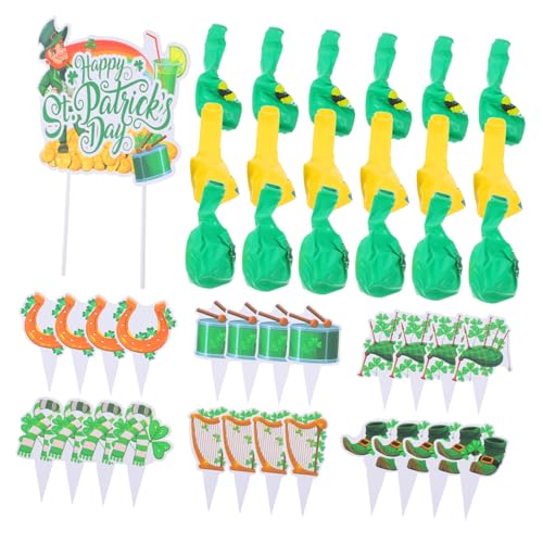 Amosfun 1 Satz Kleeblatt-Partydekorationen grüne Kuchendekorationen Dekorationsartikel Ballons luftballons grün party dekoration kleine Cupcake-Topper grüner Deckel Papier Green von Amosfun