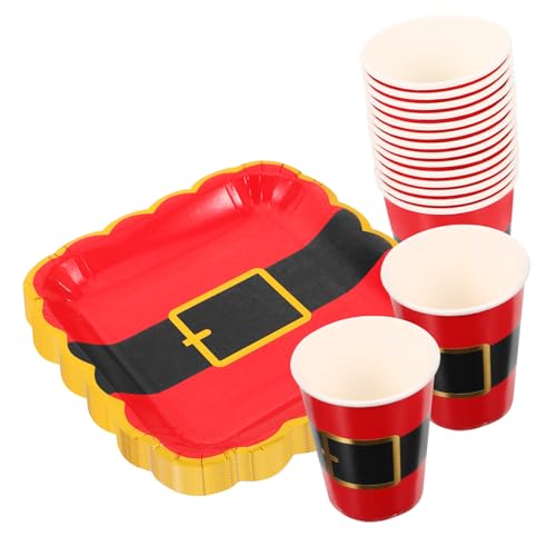 Amosfun 1 Satz Tassen und Teller Weihnachtstasse Dessertbecher Weihnachten Partyteller weihnachtsmotiv weihnachtsparty Accessoires Partygeschirr Tischdecke mit Weihnachtsmuster Papier rot von Amosfun