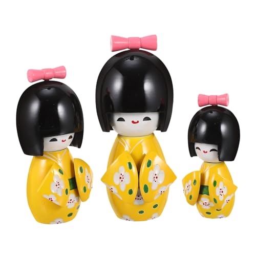 Amosfun 1 Satz japanische Kimonopuppe Mikrospielzeug Puppen für Desktop - Kimono-Puppenfigur Home Decor wohnungseinrichtung dekorative Kimonofigur kleine japanische Puppe Holz Yellow von Amosfun