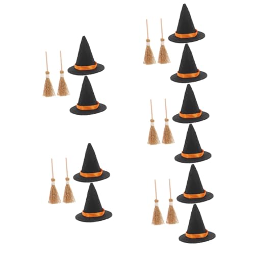 Amosfun 10 Sets Halloween Hexenhut Kleine Hüte Kleine Hexenhüte Zum Basteln Miniatur Puppenhut Und Besen Winziger Hut Und Besen Winzige Hutüberzüge Mini Hexenhut Winziger Hexenhut von Amosfun