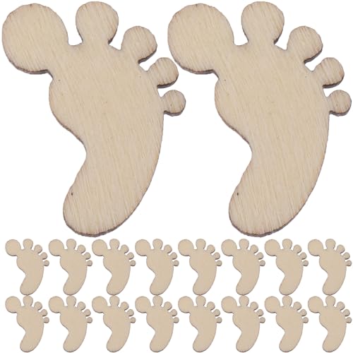 Amosfun 100 Stück Holzscheiben Holz Konfetti Streudeko Fuß Form Baumscheiben für Kinder Basteln DIY Handwerk Scrapbooking Verzierung Babyparty Tischdeko von Amosfun