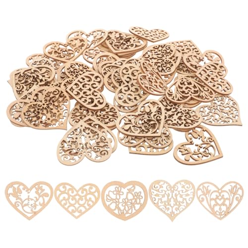 Amosfun 100 Stücke Holzherzen Herz Holzscheiben Weihnachten Streudeko Holz Streuteile Hochzeit Tischdeko Holzanhänger für Baumschmuck DIY Basteln Handwerk Ornament (zufällige Stil) von Amosfun