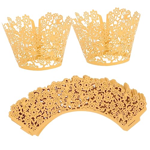 Amosfun 100st Kuchenförmchen Aushöhlen Cupcake-ständer Muffinförmchen Verblassen Muffinform Zinn Kuchen Tassen Essbar Dessertbecher Fiesta Muffin Backen Cupcake-liner Muffins Papier Golden von Amosfun