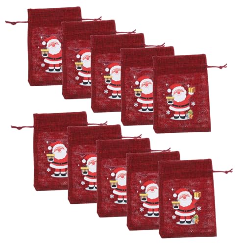 Amosfun 10st Weihnachtliche Bordeauxrote Leinentasche Mochi-Squishy-spielzeuge Taschen Behandeln Weihnachtshalter Weihnachtstasche Schmuckbeutel Füllstoffe Weihnachtsfeier Liefert Leinen- von Amosfun