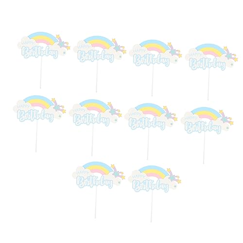 Amosfun 10st Wolke Regenbogenkarte Regenbogenstern-kucheneinsätze Geburtstagskuchen Topper Ornamente Party-dessert-kuchenaufsatz Tortenaufsätze Für Geburtstage Blue Papier von Amosfun