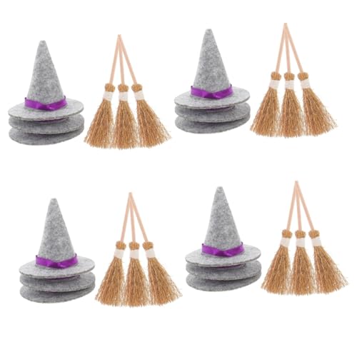 Amosfun 12 Sets Halloween Hexenhut Miniatur Partyhüte Besen Winziger Hexenhut Besen Minihut Mini Hexenhut Mini Hexenbesen Hüte Zum Basteln Mini Puppenhut Mini Hexenpuppenhüte von Amosfun