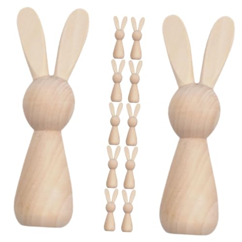 Amosfun 12 Stücke Holz Statue Ostern Bunny Ornament Unfinished Decor Tier Handwerk Figurine von Amosfun