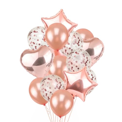 Amosfun 14 Teiliges Set Aus Klaren Ballons Mit Konfetti Roségold Herz Und Sternform Und Perfekte Partydekoration Für Geburtstag Hochzeit Und Verlobung von Amosfun