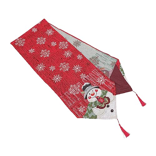 Amosfun 1Stk Weihnachten Sackleinen Stickerei Schneemann-Tisch Goldweihnachtsschneemanndekor Geburt Weihnachts-mitteldecken Christmas Table Cloth Weihnachtstischläufer Tischtuch Stoff rot von Amosfun