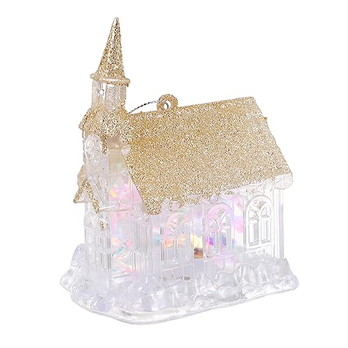 Amosfun 1Stk leuchtendes Schneehaus Weihnachtshausfiguren winziges Schneedorf weihnachtsdeko christmas house weihnachtshaus modell dekor Weihnachtshaus leuchtende Verzierung Plastik Golden von Amosfun