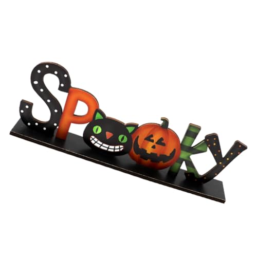 Amosfun 1stk Halloween-Ornamente Halloween-willkommensschilder Tischplatte Aus Holz Halloween-Party-Layout- Fröhliche Halloween-Dekoration Halloween Holz Deko Aushöhlen Statue Hölzern von Amosfun