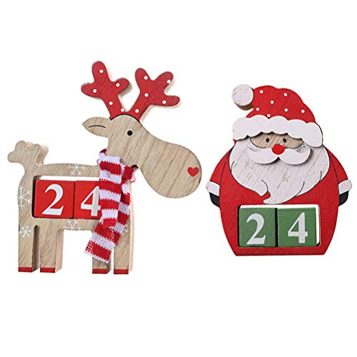 Amosfun 2 Stück Weihnachten Holz Adventskalender Weihnachtsmann Rentier Muster Ewiger Kalender Xmas Tischdekoration für Weihnachten Party Gastgeschenke von Amosfun