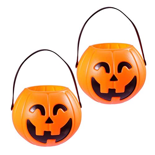 Amosfun 2 x Halloween-Kürbis-Eimer, tragbarer Kürbis-Eimer für Süßigkeiten, Kürbis-Eimer für Halloween, Party-Dekoration, Zubehör, 17 cm, Orange von Amosfun