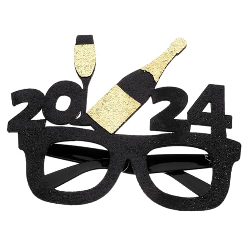 Amosfun 2024 Silvester Brille Neujahr Partyzubehör für das neue Jahr Party-Kostüm-Brille Gläser faschingsbrille karnevalsbrille Brillen-Requisiten Foto Requisiten Partybrille Plastik Black von Amosfun