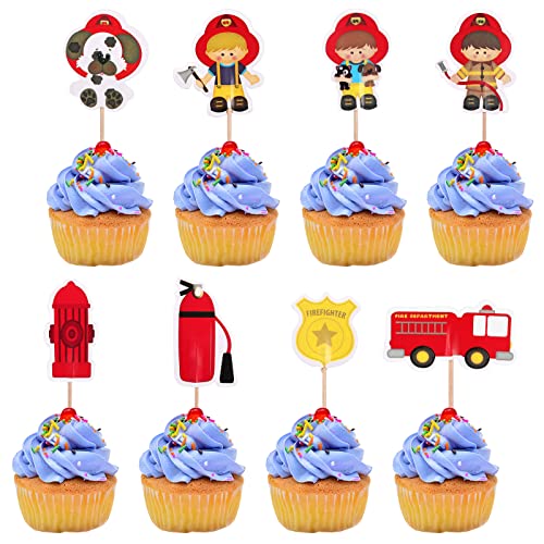 Amosfun 24 Stück Feuerwehr Feuerwehrmann Feuerwehrauto Feuerlöscher Cupcake Topper für Kindergeburtstag Party Gefälligkeiten von Amosfun