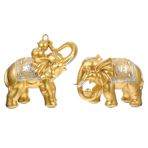 Amosfun 2St Elefanten-Ornamente Animal Figures kunstharz wohnaccessoires tischdeko esstisch Elefant Plüsch glückliche Elefantenfigur Basteltierfigurendekor Desktop-Figur Ornament Golden von Amosfun