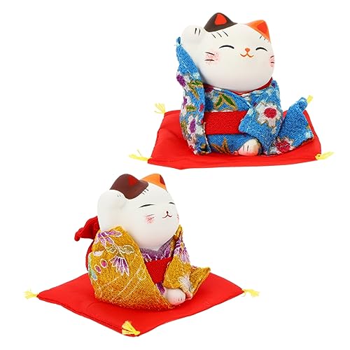 Amosfun 2St Glückliche Katze japanische Katze Katzenrad Neon chinesische Katze Katzenfrau Home Decoration wohnungsdeko Accessoires für Auto Haushaltskatzendekor Haushaltsdekoration Stoff von Amosfun