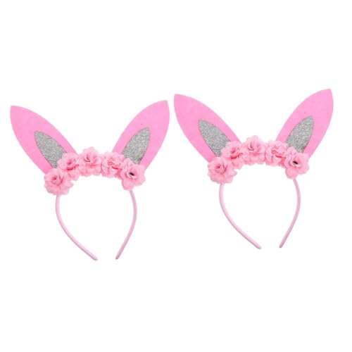 Amosfun 2St Hasenohr Stirnband hasen haarreif bunny ears easter decoration Kaninchenohren Blumen Ohr Kopfband Häschen-Cosplay-Stirnband Haarreifen für die Osterparty Filzstoff Rosa von Amosfun