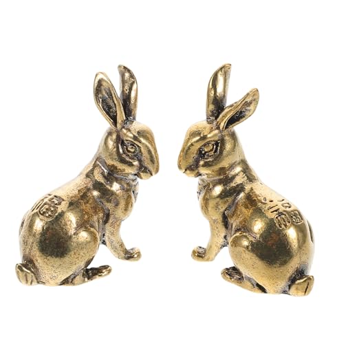 Amosfun 2St Hasenornament aus Messing Vintage Hase aus Messing Dekorative Hasenfigur Hasenstatue aus Messing Heimdekoration Hase Miniatur aus Messing Miniaturtiere aus Messing Golden von Amosfun