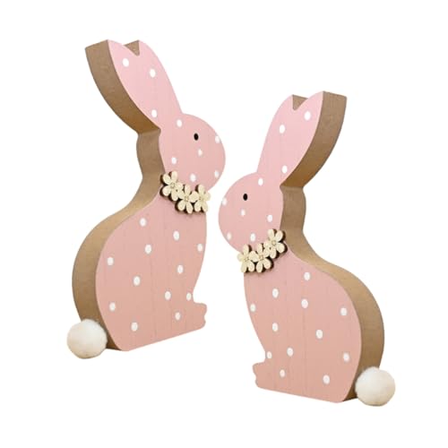 Amosfun 2St Osterhase bücherregal Dekoration buchregal Dekoration Geschenkidee Ostern holzfigur Osterfest Dekoration entzückendes Häschendekor Hasenschmuck aus Holz Innendekorationen Rosa von Amosfun