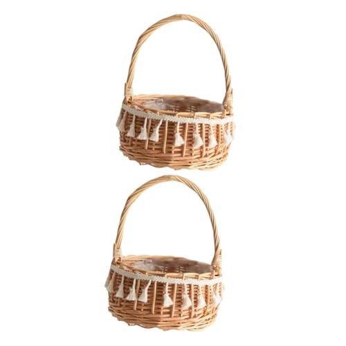 Amosfun 2st Geflochtener Blumenkorb Mit Quaste Kleinigkeiten Organisatoren Picknick-süßigkeiten-korb Blumenmädchenkörbe Für Hochzeiten Kleiner Geflochtener Blumenkorb Campingkorb Rattan von Amosfun