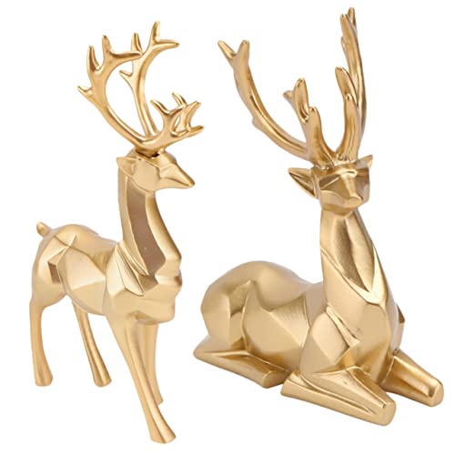 Amosfun 2st Origami-elch-Ornamente Moderne Einrichtung Rentier-weihnachtsdekor Hirsch Hirschstatuen Drinnen Geometrische Hirschstatuen Tischdekoration Rentier-Figur Kitz Golden Harz von Amosfun