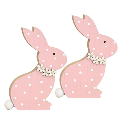 Amosfun 2st Osterhase Entzückendes Häschendekor Handwerkliches Foto-Requisite Festivaldekorationen Kaninchen-Ornament Für Den Schreibtisch Süßes Hasendekor Tischhasen- Rosa Holz von Amosfun