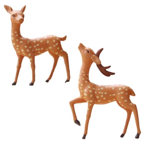 Amosfun 2st Sikahirsch-Ornament Pflanzenornamente Tiere Mini-hirschfiguren Hirschdekorationen Für Zu Hause Klein Tierkunstdekor Miniatur-Rentier Mini-Rentier REH Plüsch Geweih Brown PVC von Amosfun