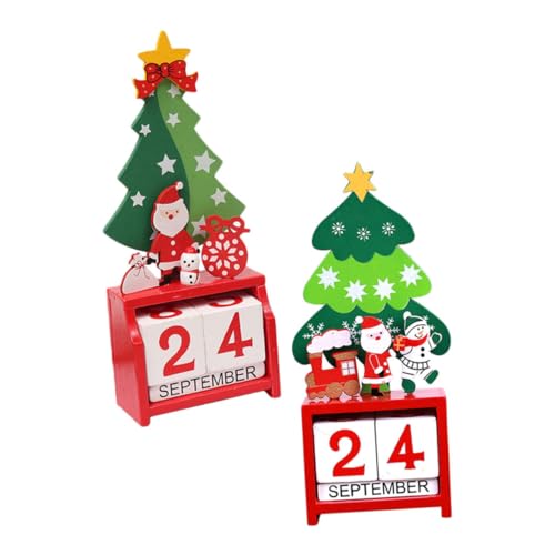 Amosfun 2st Weihnachtskalender Aus Holz Tischkalender Weihnachts-desktop Mini-weihnachtsbaum Desktop- Schreibtischauflage Weihnachtsschneemann Dekoration Christbaumschmuck Hölzern von Amosfun