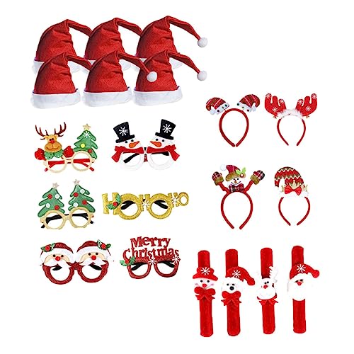 Amosfun 3 Sätze Weihnachtsanzug Weihnachts-slap-bands Weihnachtsbrille Neuheit Kinderweihnachtsrequisiten Rentier-brille Weihnachtsglitzer Party Brille Weihnachtsbrillenrahmen Rot Stoff von Amosfun