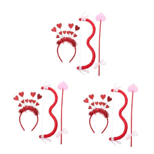 Amosfun 3 Sets Amor Valentinstag Amor Schleife Valentinstag Herz Stirnband Valentinstag Amor Zubehörset Amor Zubehör Valentinstag Amor Kostüm Partyzubehör Polyester Rot von Amosfun