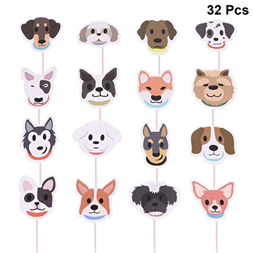 Amosfun 32pcs Hund Cupcake Topper süße Welpen Kuchen Topper Essen Dessert Pick Zahnstocher für Haustiere Thema Kindergeburtstagsparty Babyparty (zusammenbauen müssen) von Amosfun