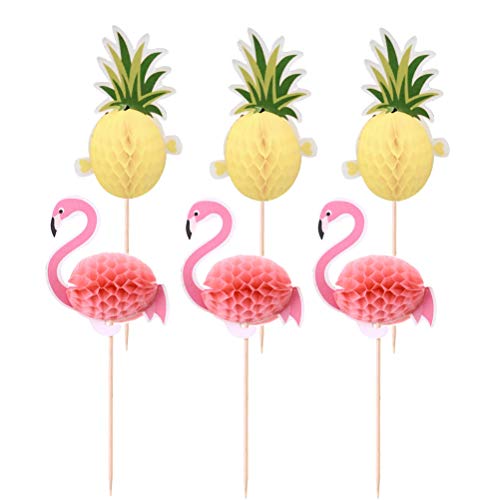 Amosfun 3D Flamingo Ananas Kuchen Topper Hawaii Cake Picks Kuchen Dekoration für Tropische Sommer Hawaii Party Dekoration pcs 10 Stücke von Amosfun