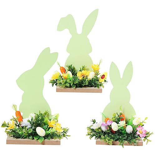 Amosfun 3St Osterei-Hasen-Verzierung lustig Outdoor- Frühlingshase Herzstück seltsam doppelt büro Dekoration Easter Bunny Ostern Herzstück Holzschild Hasenschild aus Holz Plastik von Amosfun