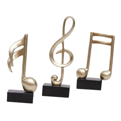 Amosfun 3St Verzierungen mit Musiknoten Goldene Musiknoten Skulptur Musiknoten Dekoration Dekorative Musiknoten-Miniaturen Tischdekoration Musiksachen Musikzimmerdekoration Harz von Amosfun