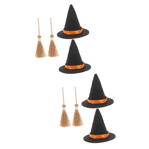 Amosfun 4 Sets Halloween Hexenhut Mini Hüte Und Besen Mini Partyhüte Winzige Hüte Puppenhüte Miniatur Hexenhut Besen DIY Zubehör Mini Puppenhüte Zum Basteln Hexenhut Und Besen von Amosfun