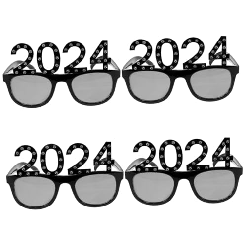 Amosfun 4 Stück 2024 Brille leuchtbrillen silvester party ausgefallene Partybrillen Frohes neues Jahr Sonnenbrille Partyzubehör plastik schnapsgläser Plastikbrille 2024 Party-Requisiten von Amosfun