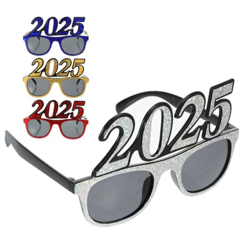 Amosfun 4 Stück Frohes Neues Jahr Brille 2025 Silvester Brille Kunststoff Glitzer Frohes Neues Jahr Brillen Neujahrspartyzubehör Ausgefallene Lustige Sonnenbrillen Für Festivalparty von Amosfun