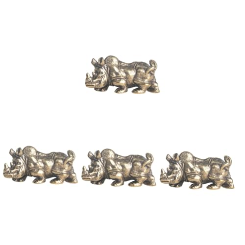 Amosfun 4 Stück Nashorn aus Messing Wunderschöne Messingskulptur Messingstatue Metallskulptur Auto Feng Shui Figur Nashorn-Skulptur Tiere Desktop-Nashorn-Miniatur Miniatur-Tierdekor von Amosfun