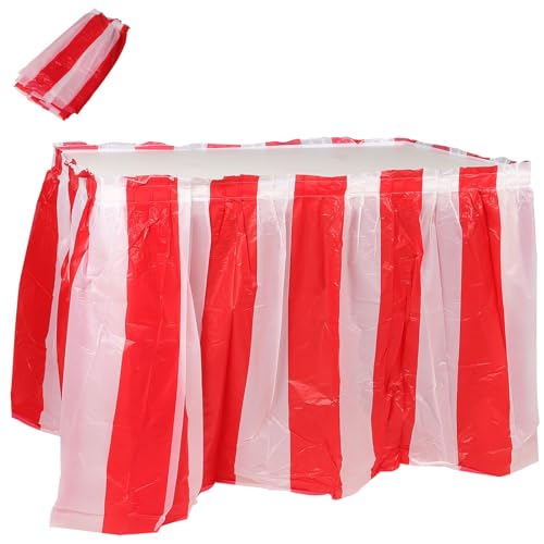 Amosfun 4 Stück PVC-Tischdecke hochzeitstischdeko tischläufer tischdeko esstisch tischdecke festlich tischdeken Party-Tischdecke Wasserdicht Tischrock gestreifte Tischdecken rot von Amosfun