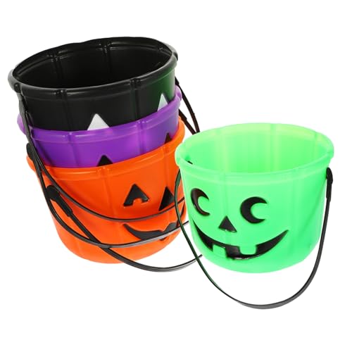 Amosfun 4 Stück Tragbarer Kürbiseimer Kürbis-bonbontüten Halloween-Eimer Für Kinder Laterne Süßigkeiteneimer Tasche Für Halloween-gefälligkeiten Großer Kürbiseimer Kürbis-Tasche Plastik von Amosfun