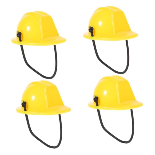 Amosfun 4Pcs Helm puppenzubehör doll Accessories Puppen Accessoires Safety Cap Puppenkopfschutz Gelb Kostüm Schwimmkappe Spielzeugauto Fahrzeug Miniatur-Bauhut Puppenhut Abs Yellow von Amosfun