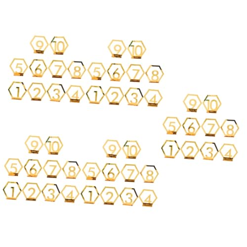 Amosfun 5 Sätze Tisch Nummernschild Sitzplätze Hochzeit Zeremonie Ort Steht Tischnummernhalter Inhaber Zahlen Willkommen Party Tischnummernkarten Acryl Golden 10 Stück * 5 von Amosfun