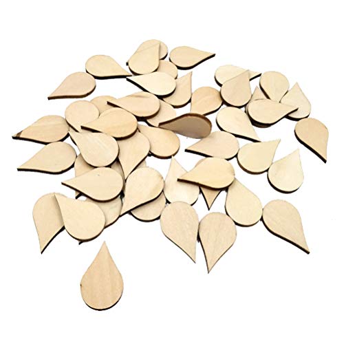 Amosfun 50 pcs Holzscheiben Holzdeko Unfertige Holzstücke Wassertropfen Form Hochzeit Basteln DIY Holzschmuck (30 mm) von Amosfun