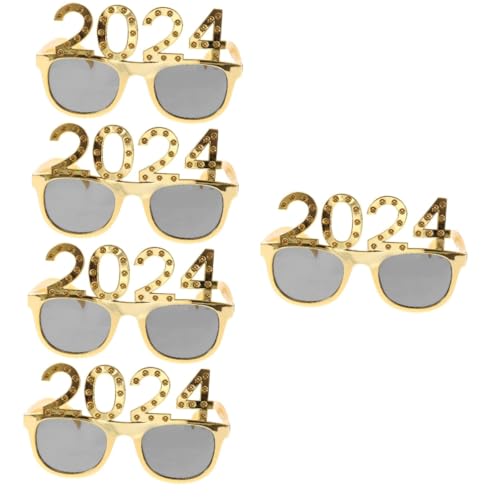 Amosfun 5st 2024 Brille Sonnenbrillenneuheit 2024 Silvesterbrille 2024 Brillen Für Das Neue Jahr 2024 Neujahrsparty-brillen Kostümzubehör Für Das Neue Jahr Party Lustige Brille Stk Golden von Amosfun