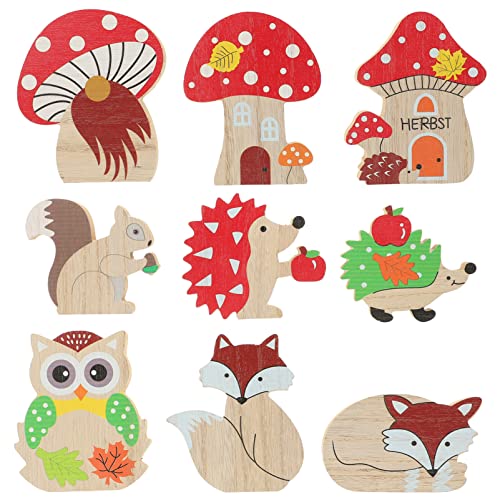 Amosfun 9St tierische Holzschnitzereien Plüschtiere Ornamente Pilz Lichterketten Figuren Artikel bürodeko Office Decoration wohnaccessoires Tiere Holzskulptur Desktop-Ornament für das Büro von Amosfun